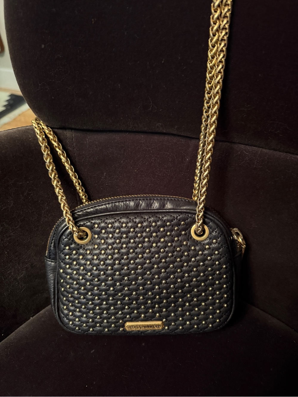 Y2K Rebecca Minkoff black pebbled leather gold studded crossbody/shoulder Bag